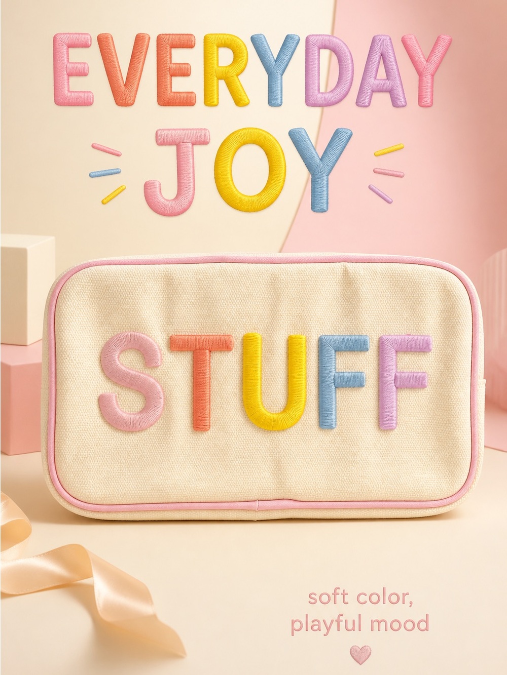 'STUFF' Canvas Pouch in Pastel Letters